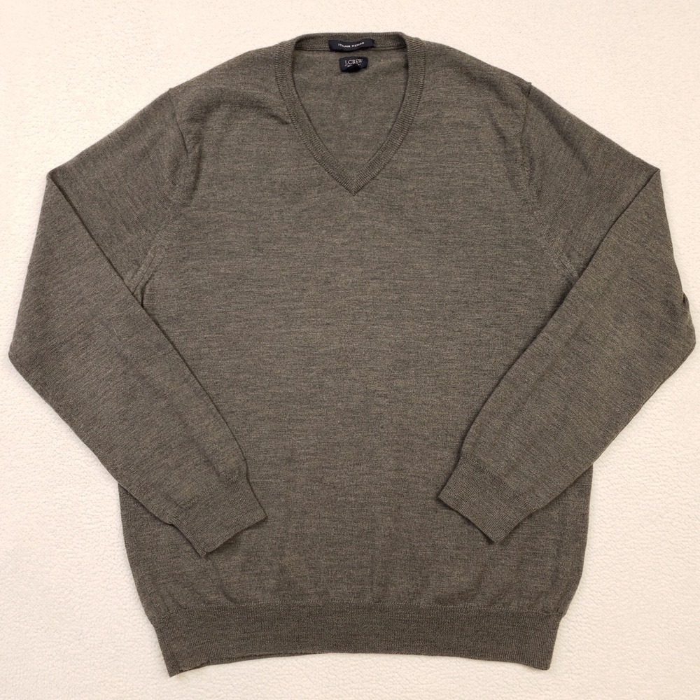J.Crew V-Neck Sweater Mens Large Gray Italian Merino Wool‎ 98171 Pullover Knit